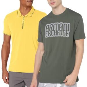 Lot of 2 Armani Exchange Shirts‎ Men XL Green Yellow Short Sleeves Casual Preppy